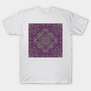 Batik Inspired Mint Pattern on a Purple Background T-Shirt